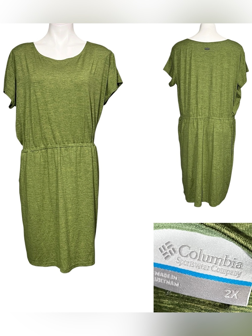 Columbia Dress 2x Green Heathered Pull-On Casual stretch waist athletic casual